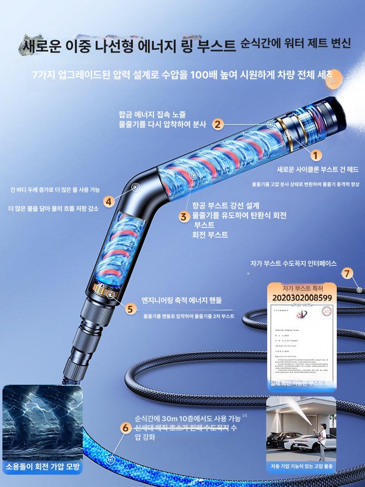 고압 세차건 워터건 차량 물청소 스프레이 노즐 매직호스 분사기 5m 호스 듀얼 나선형 급수전3m - 상세 이미지 2