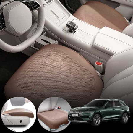 일렉트리파이드 GV70 차량용 럭셔리 가죽 방석 통풍 시트 커버 로열 브라운 2개 세트