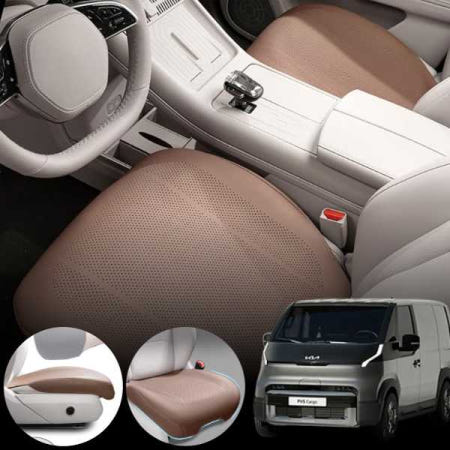 자체제작 기아 PV5 차량용 럭셔리 가죽 방석 통풍 시트 커버 로열 브라운 2개 세트