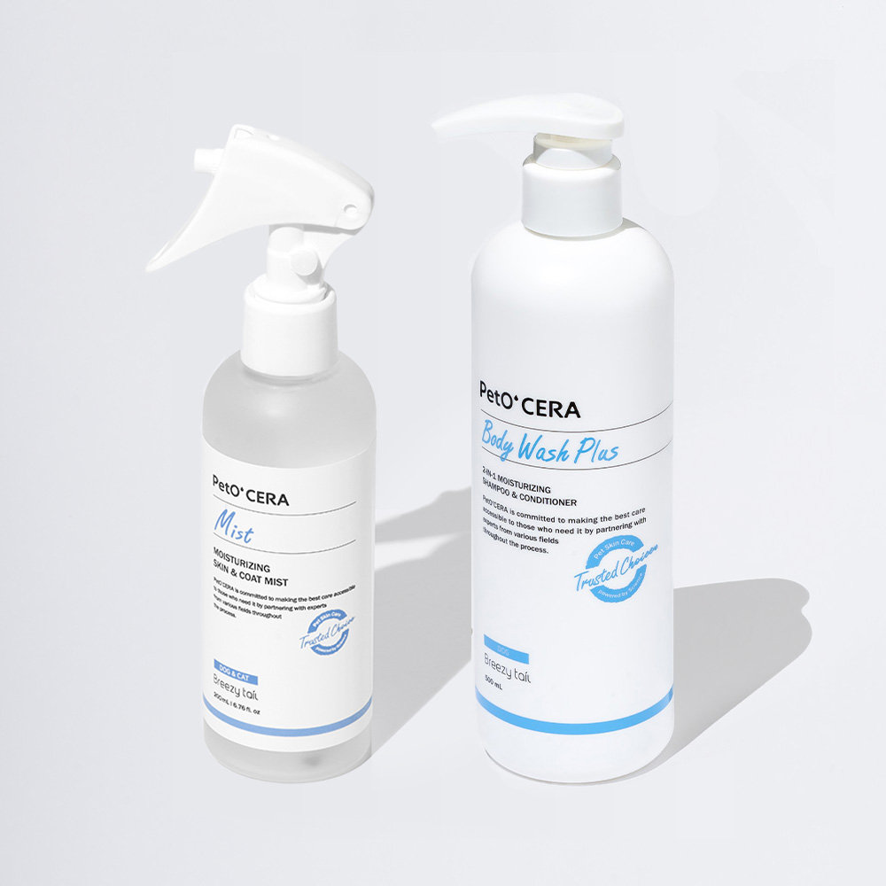 [고양이의 날] 페토세라 강아지 저자극 샴푸 바디워시 500ml+보습 미스트 200ml 올인원 세트 - 상품 이미지