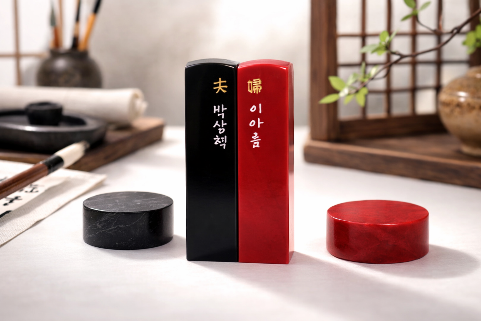 커플도장 세트 부부네임(상단) 인감도장 혼인신고 프로포즈 선물 - 상품 이미지