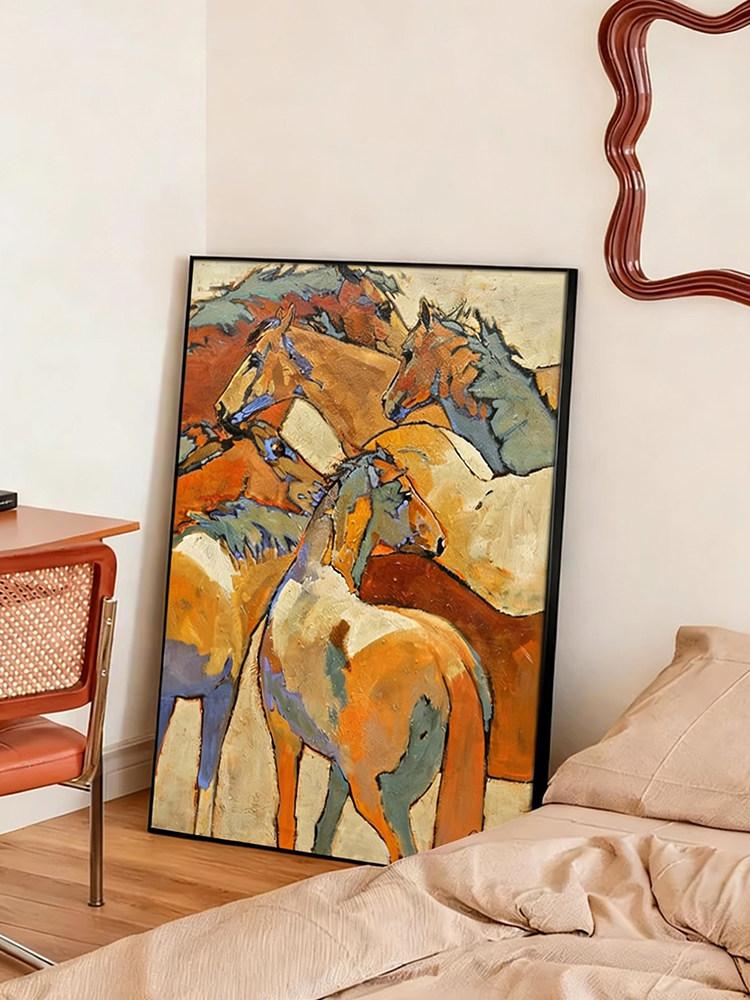 북유럽 모던 말그림 캔버스 풍수 말 추상 흑마 현관 현관액자 호텔 풍경 액자 브라운 - 상세 이미지 5