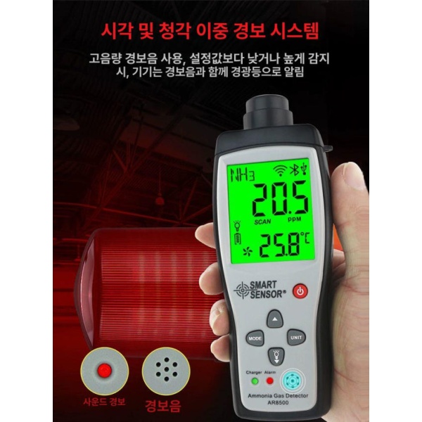 전문가용 디지털 암모니아 가스 검출기 AR8500 AC8500 리튬배터리충전형 AC8500 리튬배터리충전형 - 상품 이미지
