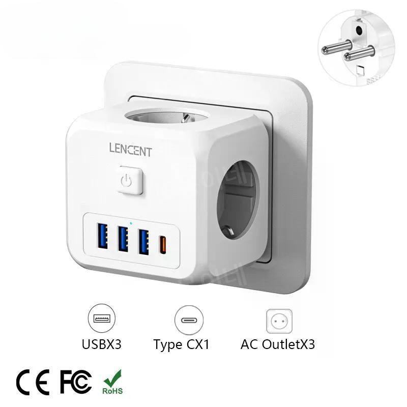 가정용 벽 콘센트 확장 AC USB 포트 타입 C 7-in-1 플러그 충전기 켜기/끄기 - 상품 이미지