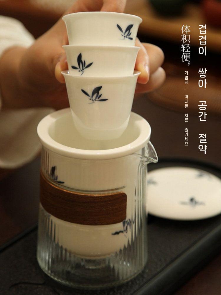 난초꽃 휴대용 3인 일본난초꽃 여행용 냄비 이상 주방용품 여행 티팟 세트 - 상세 이미지 2