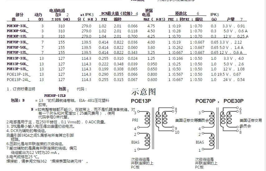 플라이백 POE 변압기 POE13P-50LD POE13P-50L 13W개
