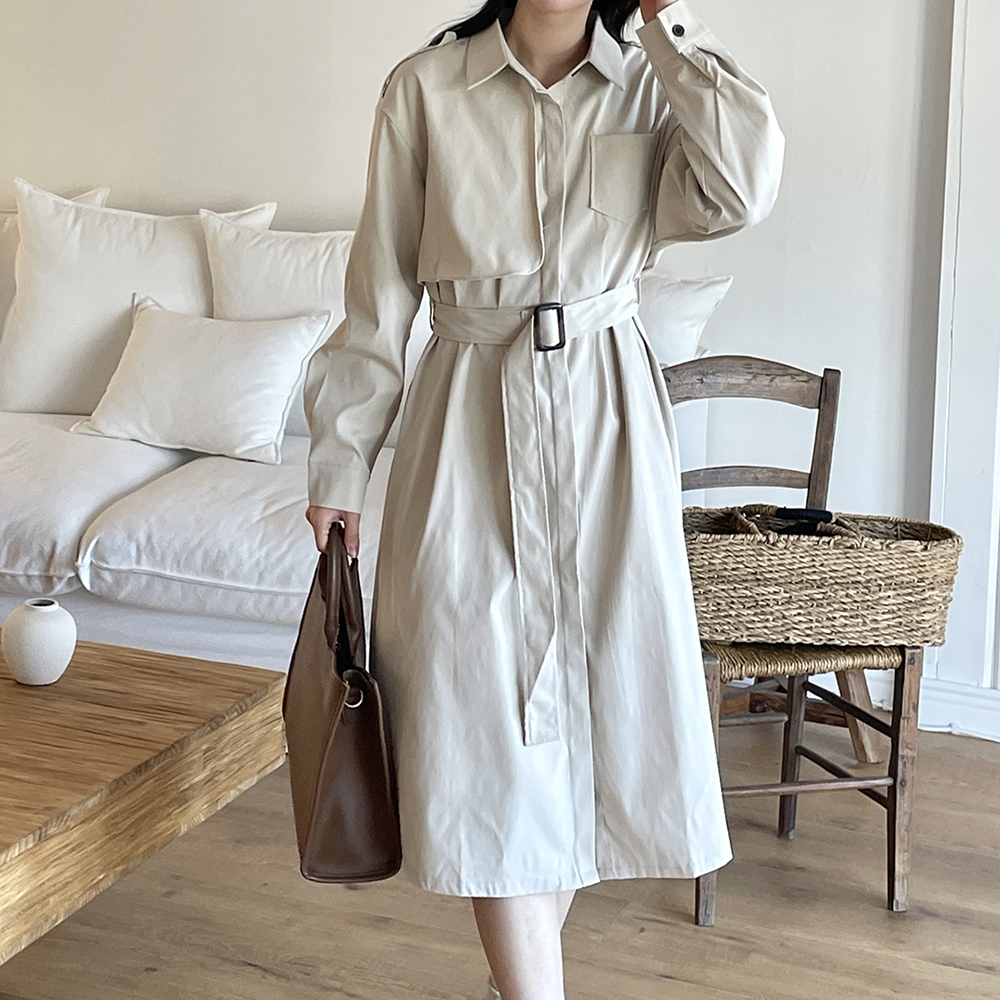 루즈핏 나일론 바스락 셔츠 원피스 아노락 롱 원피스 맥시 a라인 여성 가을 데일리룩 - 상품 이미지