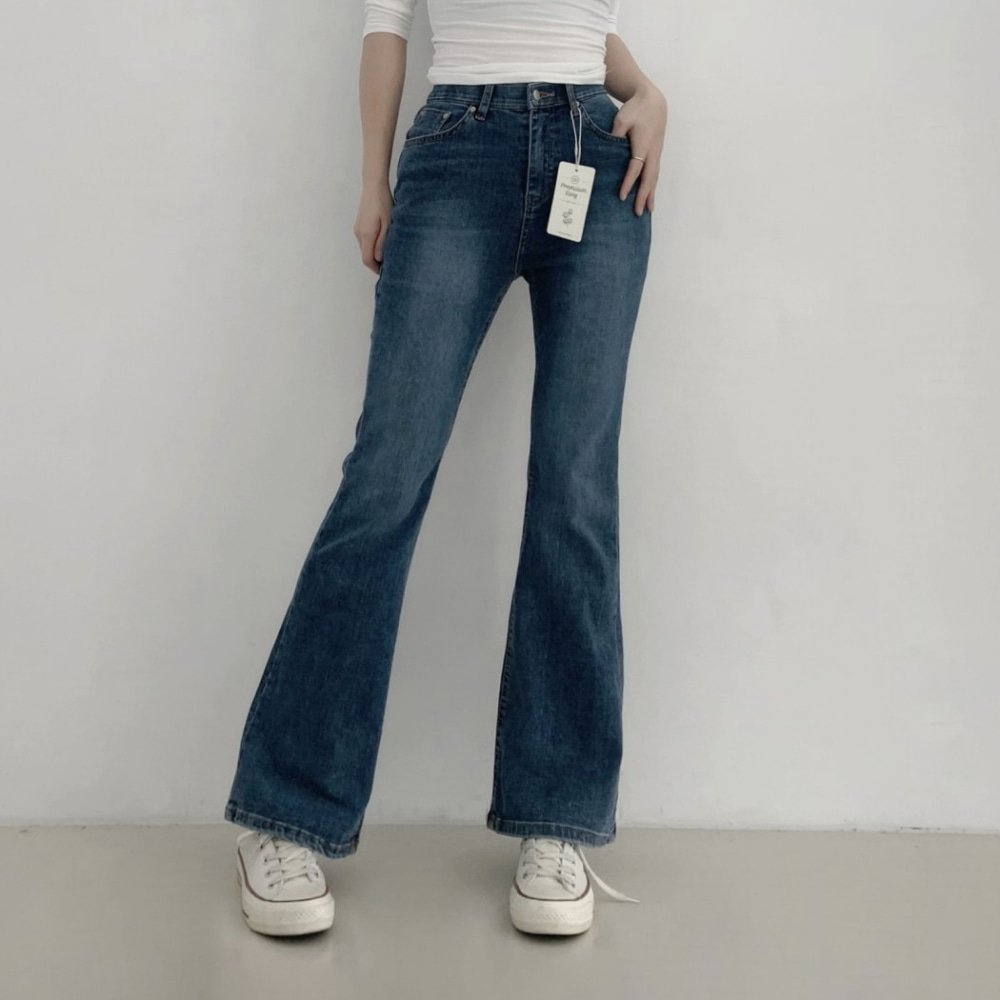 부츠컷 데님 여성 스판 히든밴딩 청바지 봄 가을 진청 세미부츠컷 진 S~XL - 상세 이미지 2
