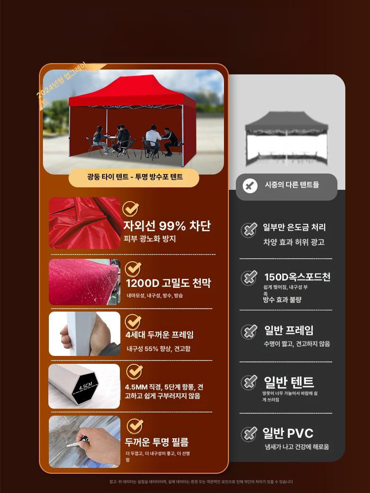 행사용 캐노피 텐트 대형 그늘막 주차장 야외 방수 방풍 3 3 두꺼운 다이아몬드 자동 레드 3면 - 상세 이미지 3