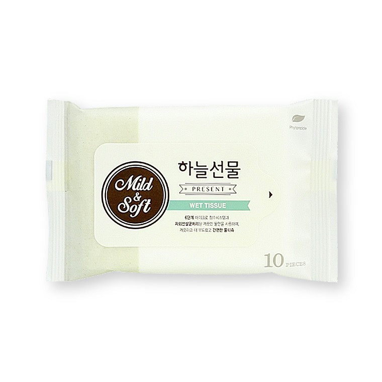 지니몰 하늘선물물티슈(10매 리필) 휴대용 소형 파우치형 아기 유아 판촉 홍보