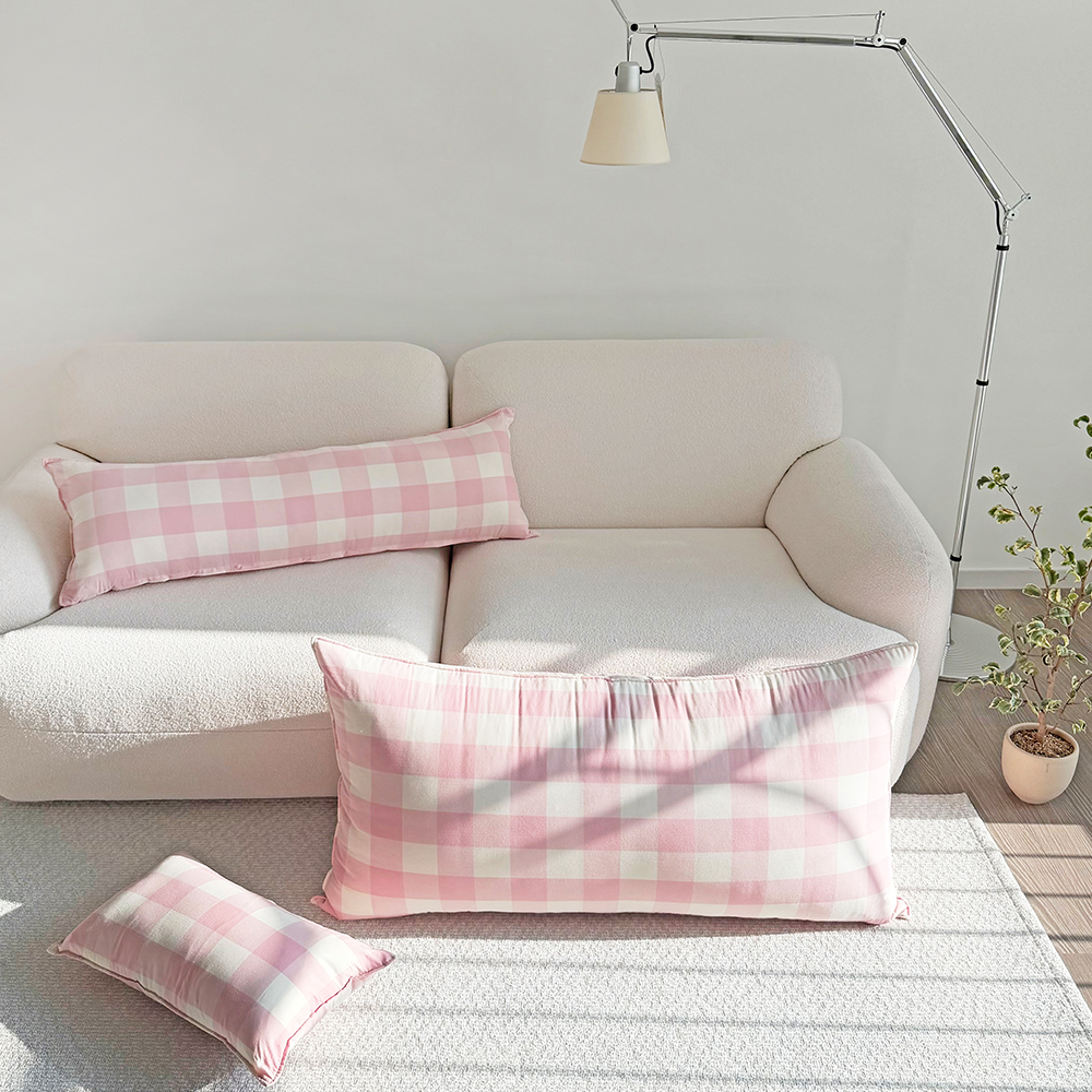 클래식 빅체크 워싱 광목 30수 순면 등받이쿠션 대형베개 등쿠션 커버