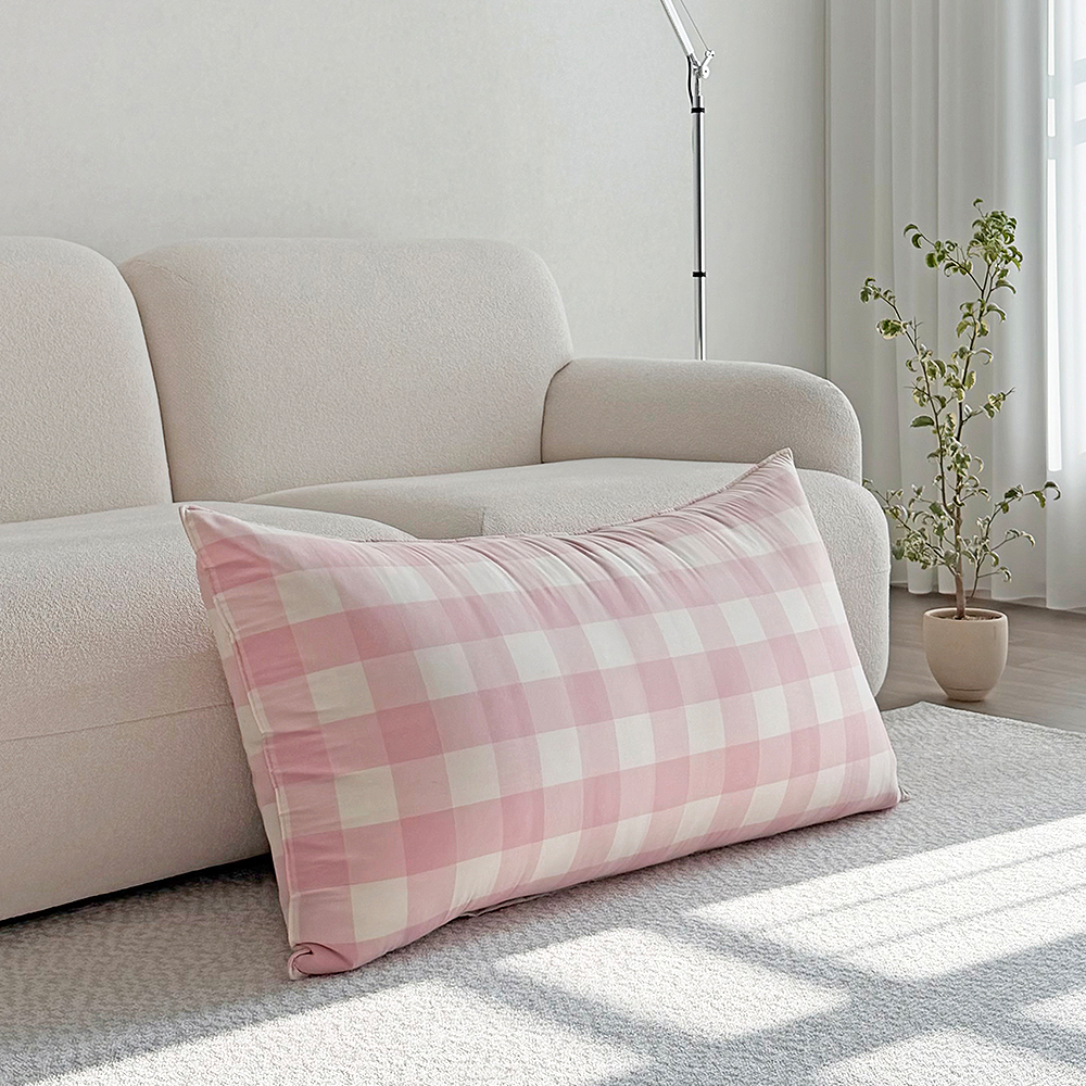 클래식 빅체크 워싱 광목 30수 순면 등받이쿠션 대형베개 등쿠션 커버