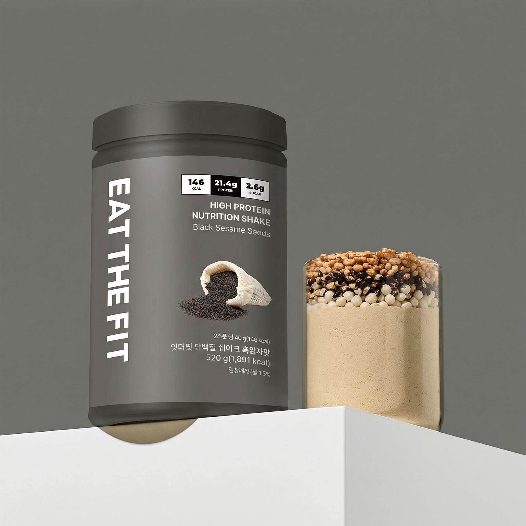잇더핏 단백질 쉐이크 한끼 식사대용 대용량 흑임자, 520g, 1개 제품 이미지