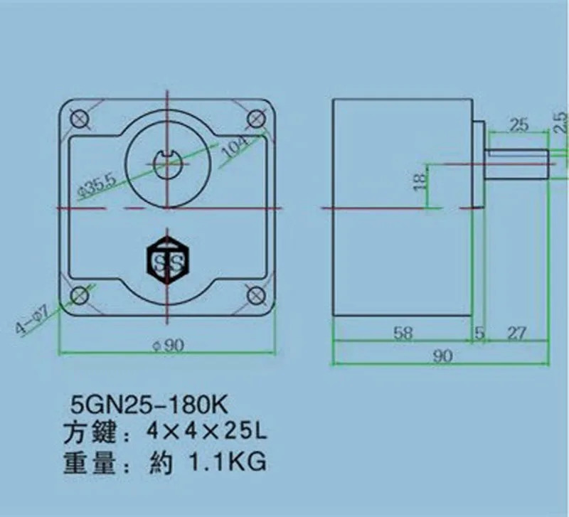 대만 전기 기어 마이크로 감속기 5GN 하드 톱니 표면 90X90