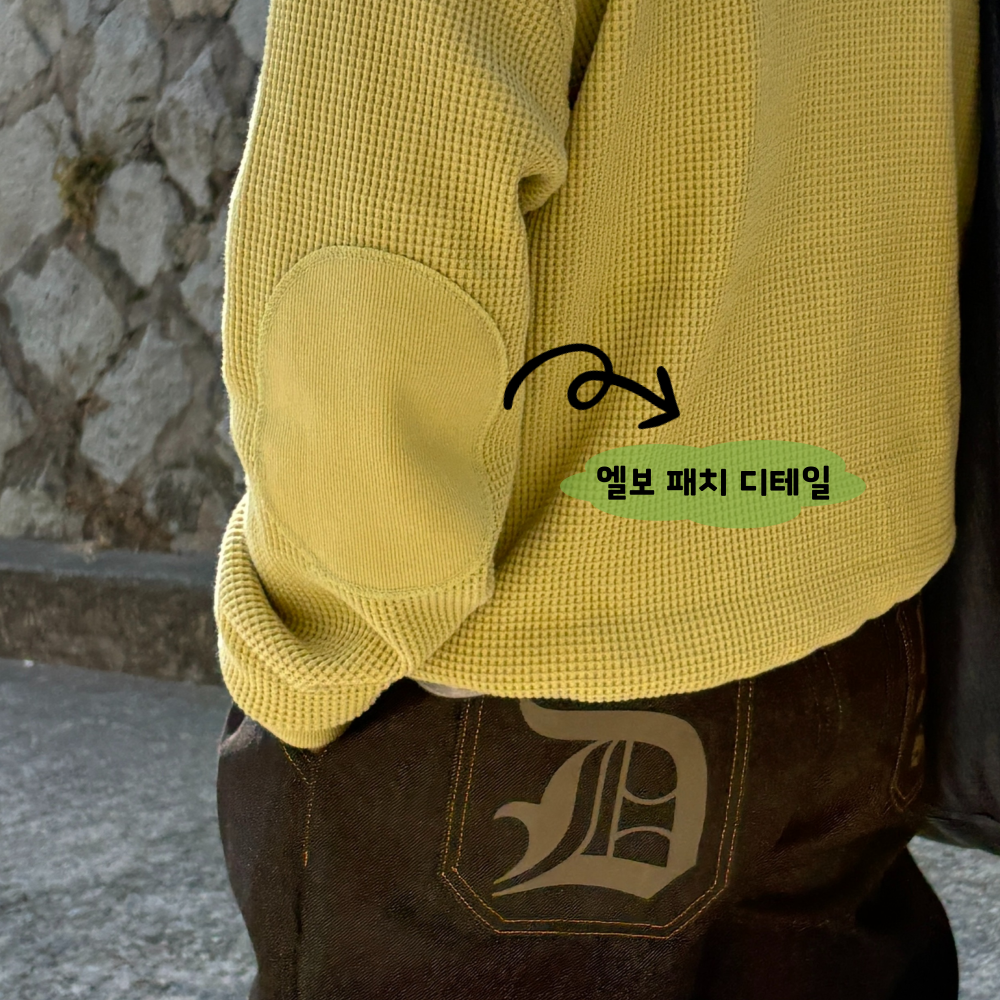 dnL 와플 엘보패치 라운드넥 가디건 남녀공용 봄 간절기 남자여자 커플 니트 3color - 상세 이미지 2
