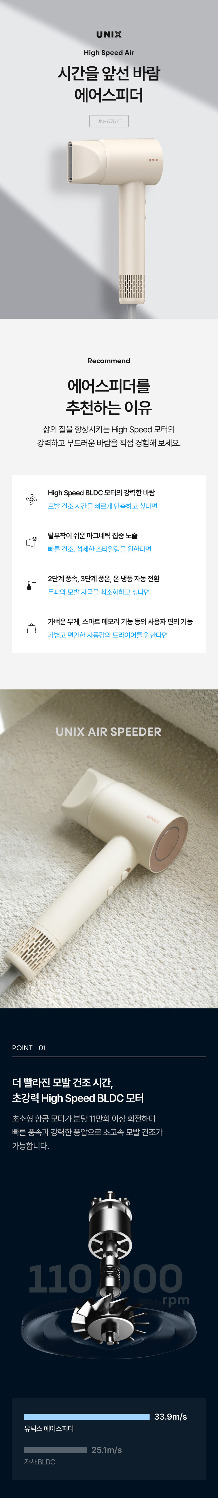 가벼운 무게로 손목 부담을 줄여주는 유닉스 드라이기