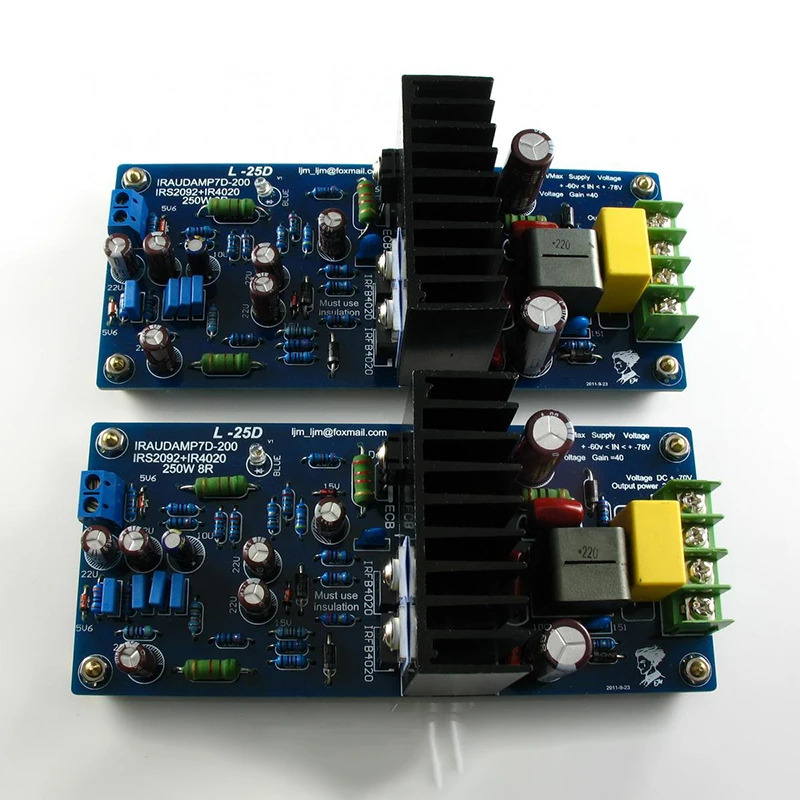 1 쌍 L25D IRAUDAMP9 IRS2092 IRFB4020 D 오디오 증폭기 보드 250W x 2 8ohm 완성