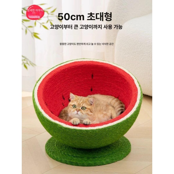 최고급 수박 고양이 스크래쳐 골판지 원형 캣휠 바구니 반마 재질 해바라기 고양이 스크래쳐 소형 A - 상세 이미지 5