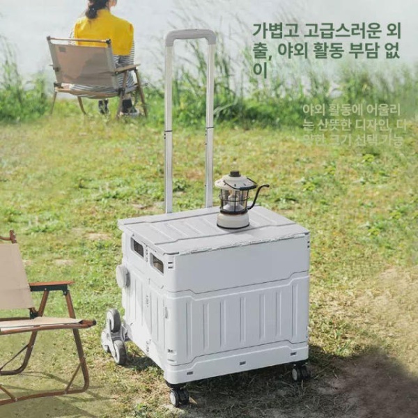 튼튼한 접이식카트 쇼핑카트 손수레 가정용 계단 웨건 이륜형 두 바퀴 스트라이프 그린 중형 45L - 상품 이미지