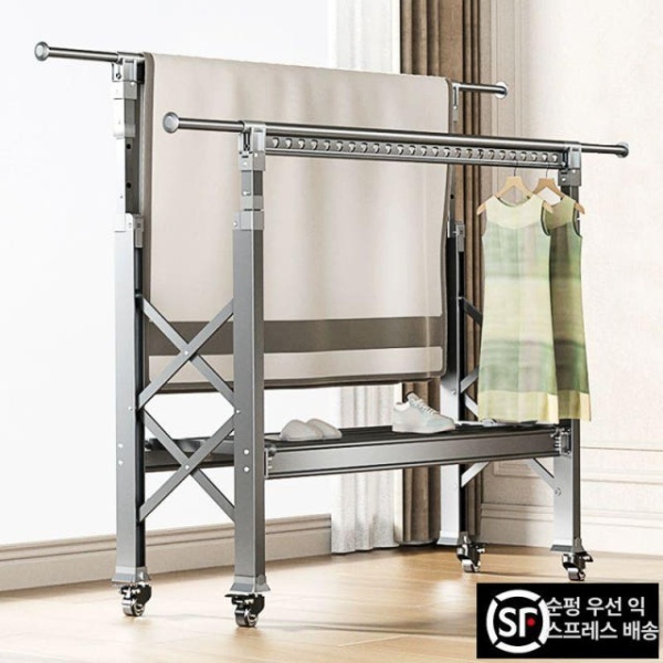 초강력 접이식 세탁소 이불 건조대 빨래 거치대 의류 튼튼한 별빛회색 H형 이중봉 1.3m+미끄럼 - 상세 이미지 2