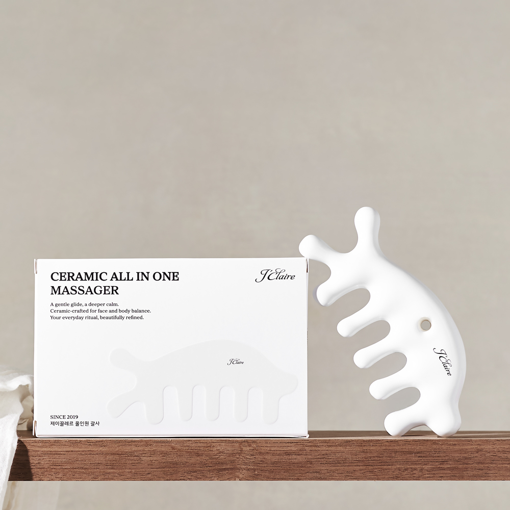 제이끌레르 올인원 세라믹 두피 괄사 마시지기 얼굴 바디 빗 도자기 경락 림프 제품 이미지