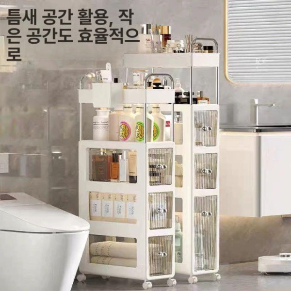 프리미엄 이동식 선반 투명 바구니 수납장 거실 베란다 37cm 너비 22cm 스트라이프 A - 상세 이미지 4
