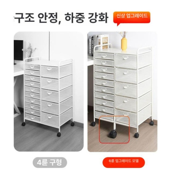 프리미엄 철제 서류 정리함 꽂이 데스크탑 사무실 문서 정리대 5층 A4 블랙 하층확장 회전식 바퀴 - 상세 이미지 4