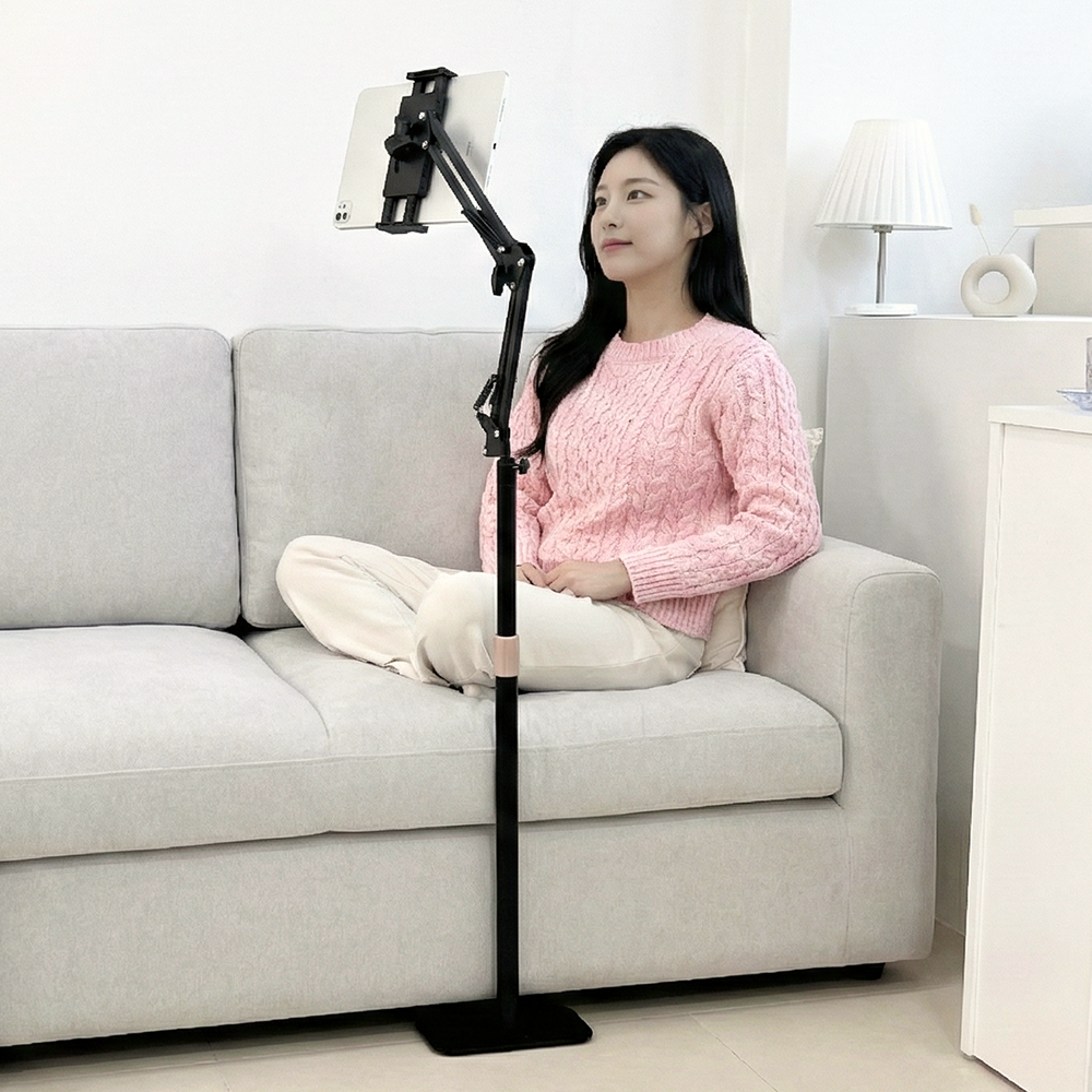 뷰씨 태블릿 거치대 아이패드 갤럭시탭 침대 자바라 높이조절 접이식 탄소강 스탠드 - 상세 이미지 3