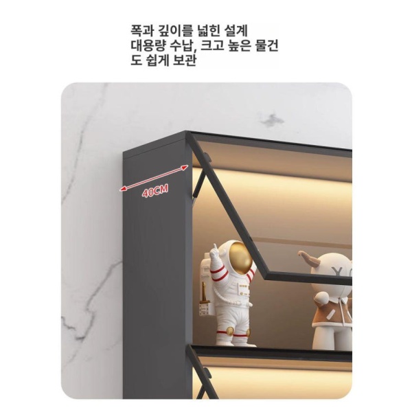 프리미엄 피규어 장식장 키링보관함 디스플레이 아크릴 프라모델 60x40x200 열리는 문 설치 3단 - 상세 이미지 3
