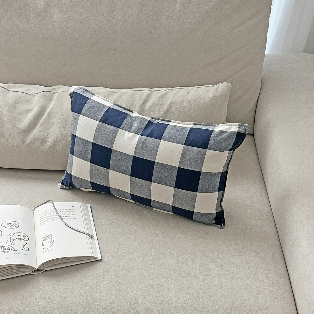 클래식 빅체크 워싱 광목 30수 순면 미니 쿠션 작은 베개커버 컬러3종 30x50