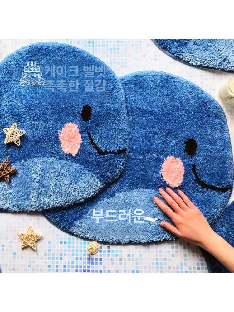 고래 캐릭터 발매트 패브릭 카펫 욕실 미니 현관 주방 귀여운 고래 115 x 86cm - 상세 이미지 4
