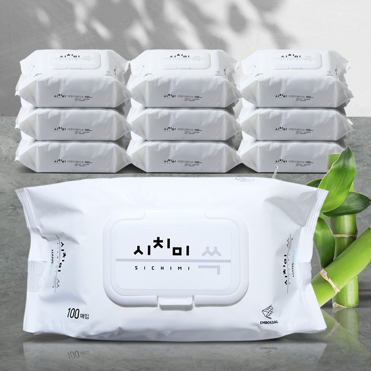 지니몰 물티슈 100매 10팩 아기물휴지 엠보싱 유아 휴대용 자동차 도톰한