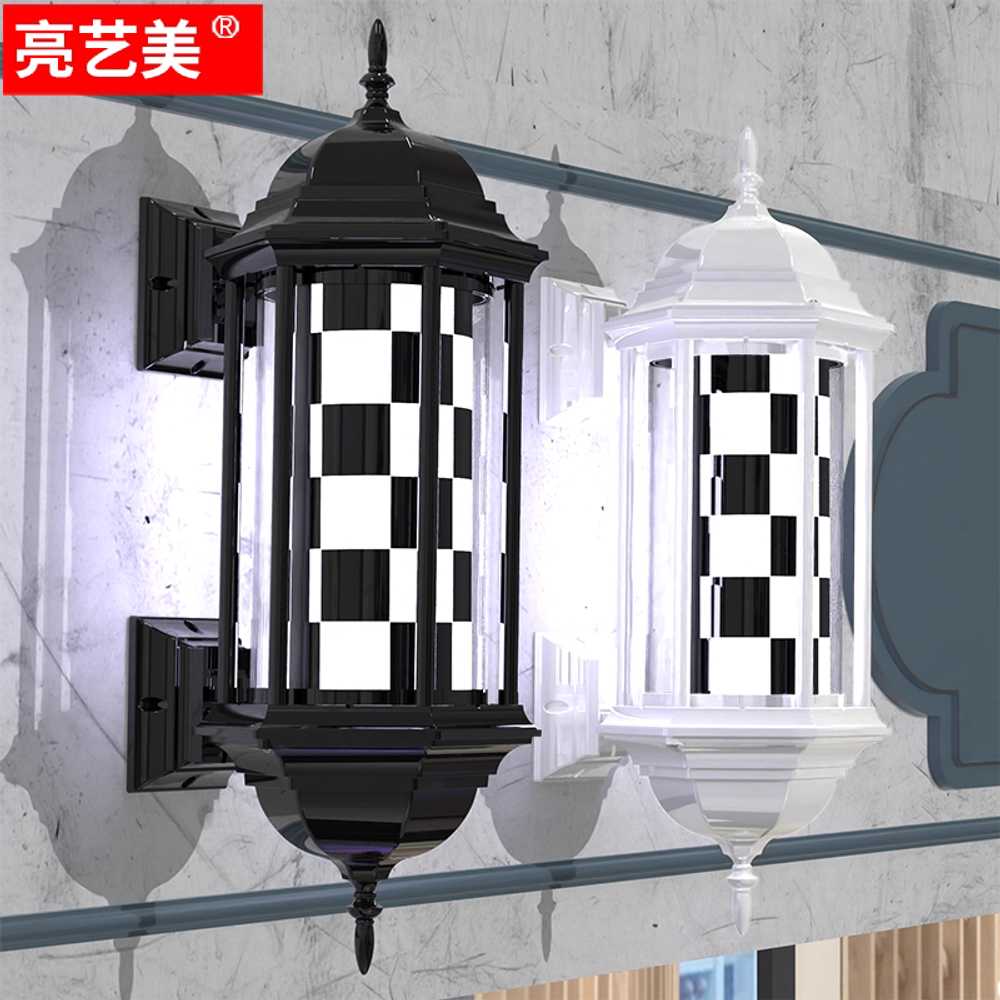 미용실 회전간판 문패 복고 바버샵 벽걸이 LED 원통형 블랙 - 상세 이미지 4