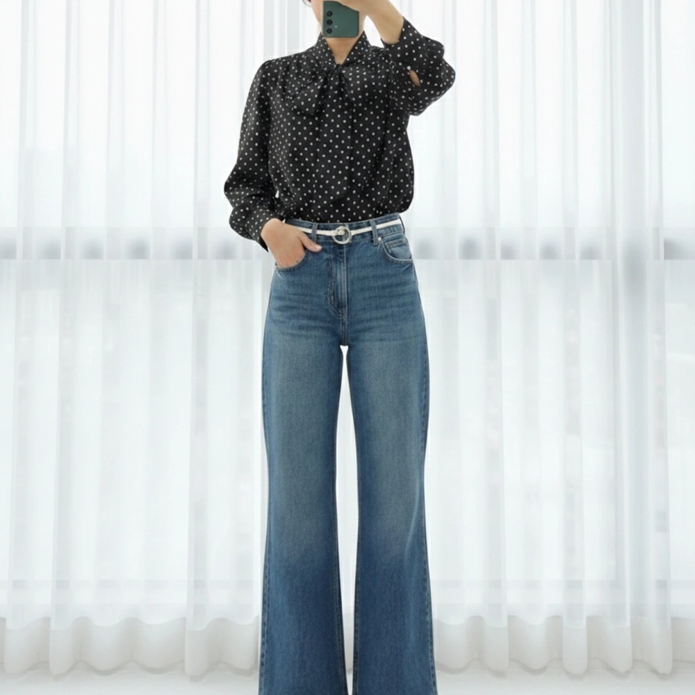 도트 왕리본 타이 블라우스 결혼식 하객룩 출근룩 이미지 8