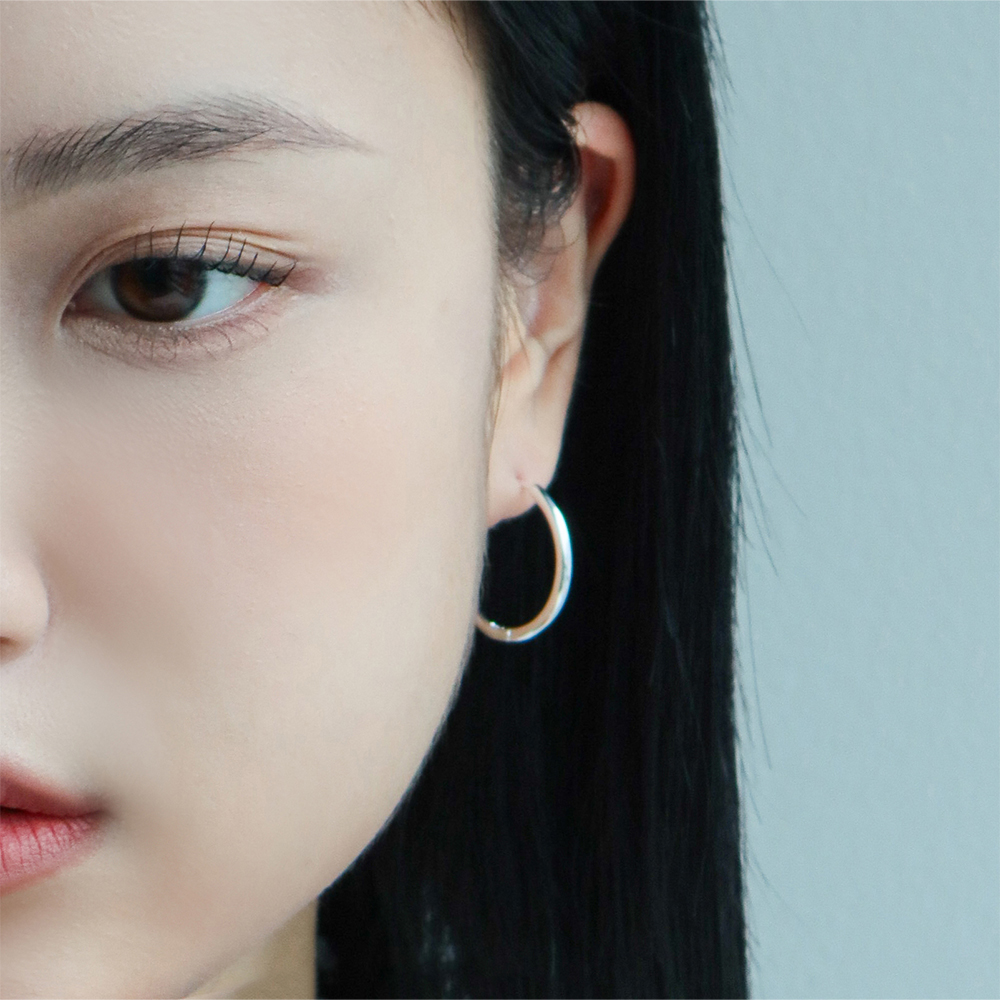 원터치 링귀걸이 실버925 데일리 기본 민자 후프 이어링 귀걸이 - 상품 이미지