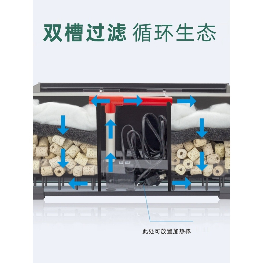 칸막이 격리 어항 수조 분할 열대어 구피 마리모 조명 포함 물고기어항 검은색 2칸 28.5cm 펌프필터 - 상세 이미지 3