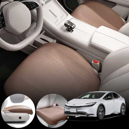 자체제작 토요타 프리우스 5세대 (23~) 2.0 차량용 럭셔리 가죽 방석 통풍 시트 커버 로열 브라운 2개 세트