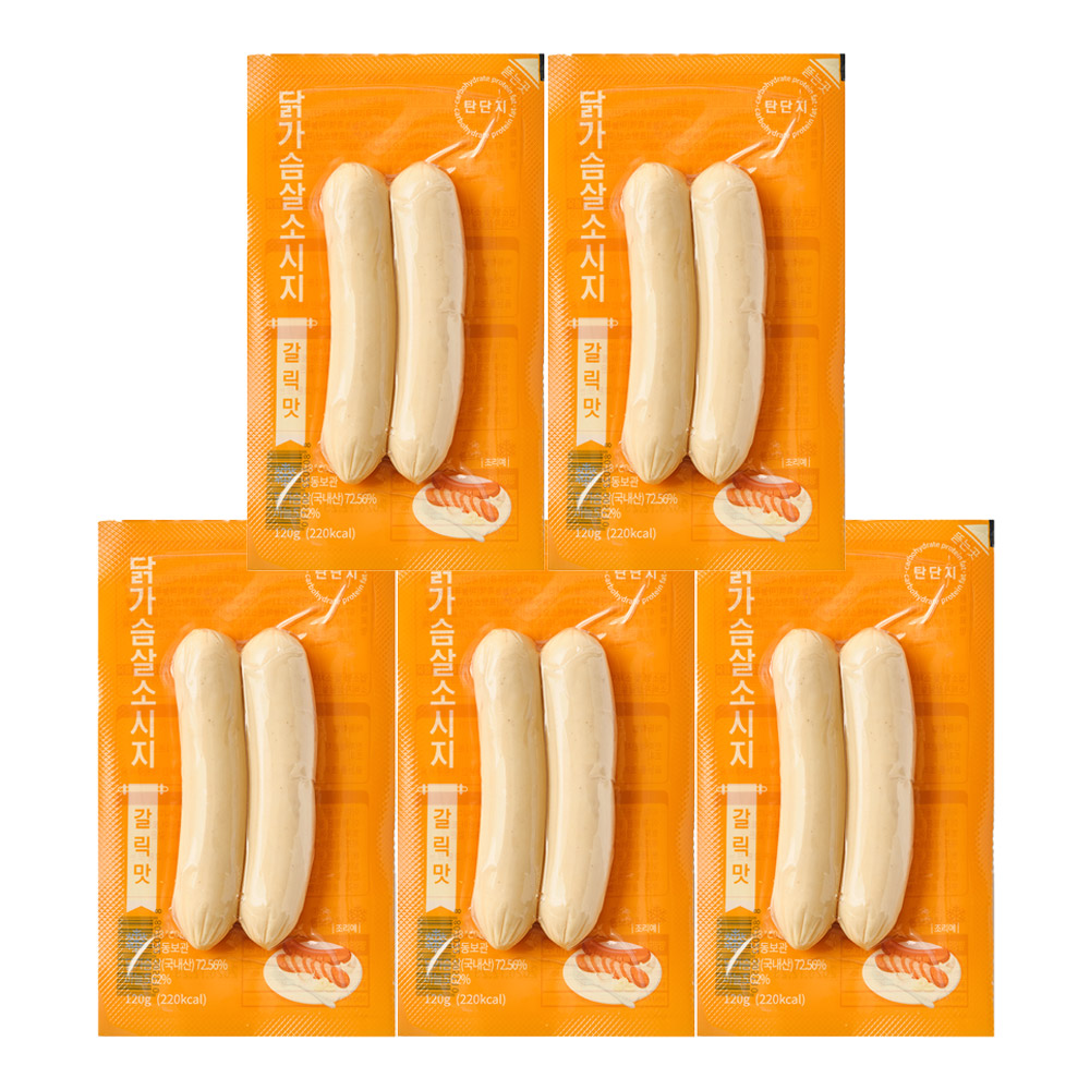 [탄단지] 닭가슴살 소시지 갈릭맛, 120g, 5개 - 상품 이미지