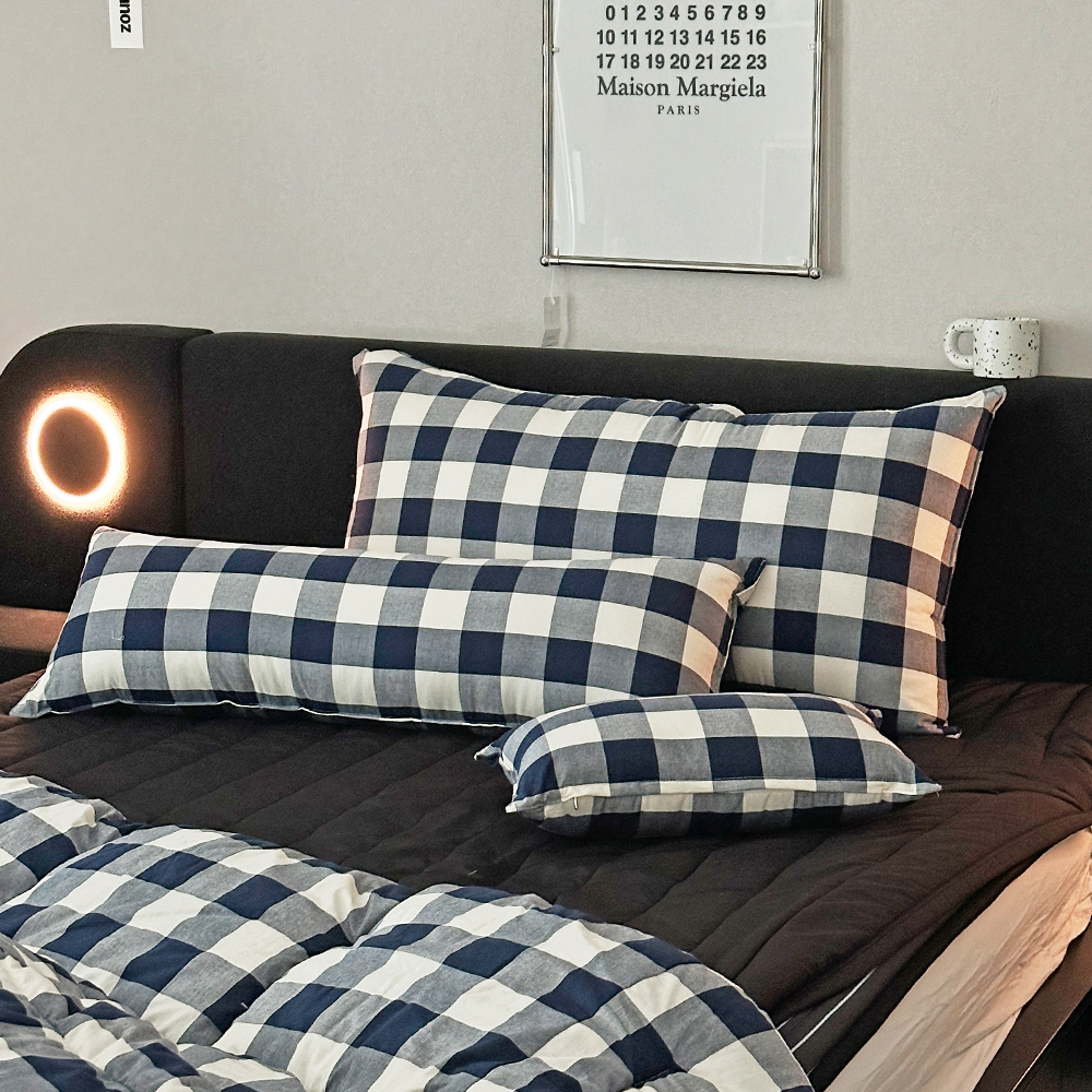 클래식 빅체크 워싱 광목 30수 순면 등받이쿠션 대형베개 등쿠션 커버