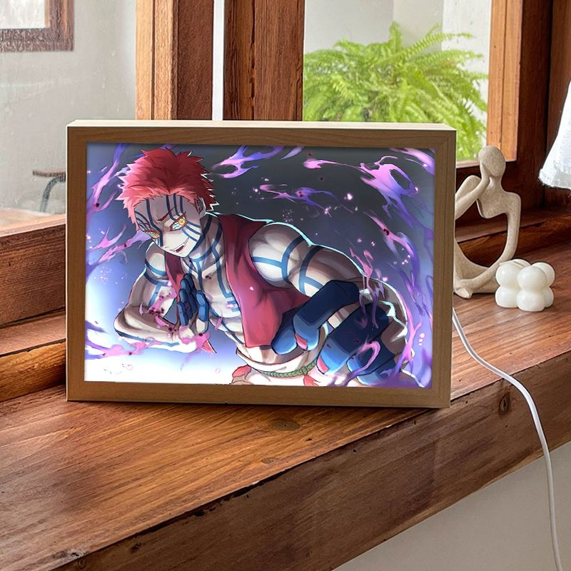 귀멸의 칼날 액자 등 아카자 LED 라이트 그림 무드등 거실 침실 사무실 업소 장식 귀칼 dywz-1 대형 24 x 32.7cm 우드 그레인 프레임 충전식 표준 - 그림타입 - 상품 이미지