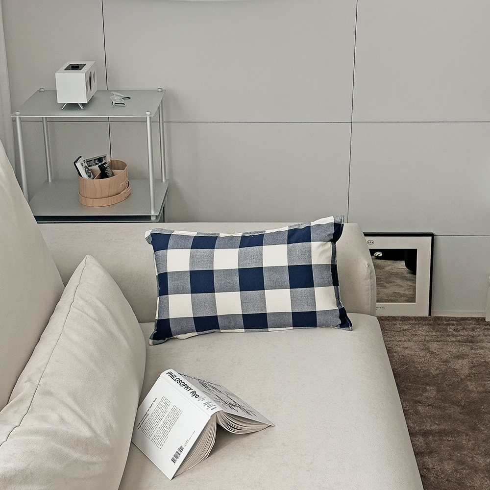 클래식 빅체크 워싱 광목 30수 순면 미니 쿠션 작은 베개커버 컬러3종 30x50