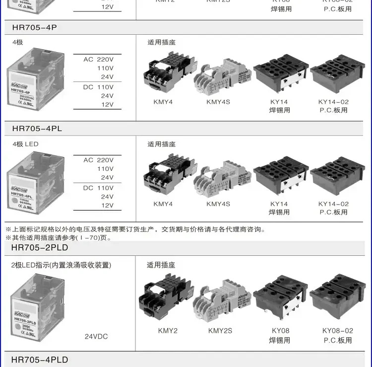 제어 릴레이 HR705-2PL 전원 실버 합금 접점 24V 220V개