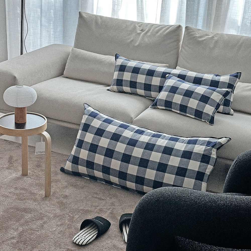 클래식 빅체크 워싱 광목 30수 순면 등받이쿠션 대형베개 등쿠션 커버