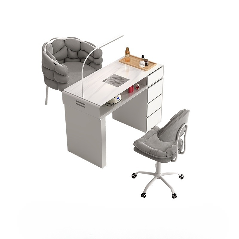 네일테이블 흡진 시술대 매니큐어 젤네일 패디 전문 화이트 모던 철제 프레임 3단 서랍 - 상세 이미지 4