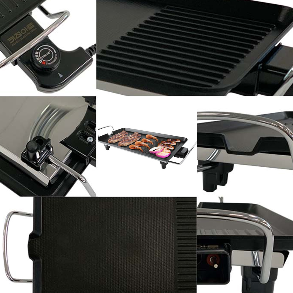키친아트 와이드 사각 통주물 전기그릴 멀티그릴팬 59cm 5단 조절 1500W 가정 캠핑용 - 상세 이미지 3
