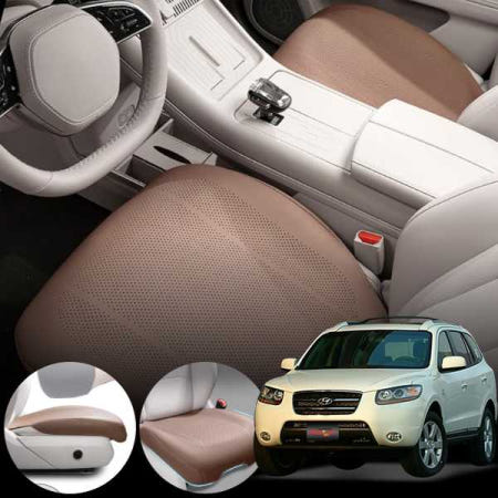 싼타페CM(09~12) 2.2(R엔진) 차량용 럭셔리 가죽 방석 통풍 시트 커버 로열 브라운 2개 세트