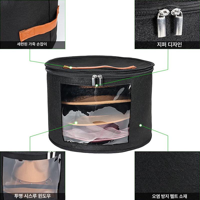 모자 보관함 대형 챙 가방 휴대용 방진 압력 방지 여행용 상자 핸드백 진회색 33 x 26cm - 상세 이미지 2