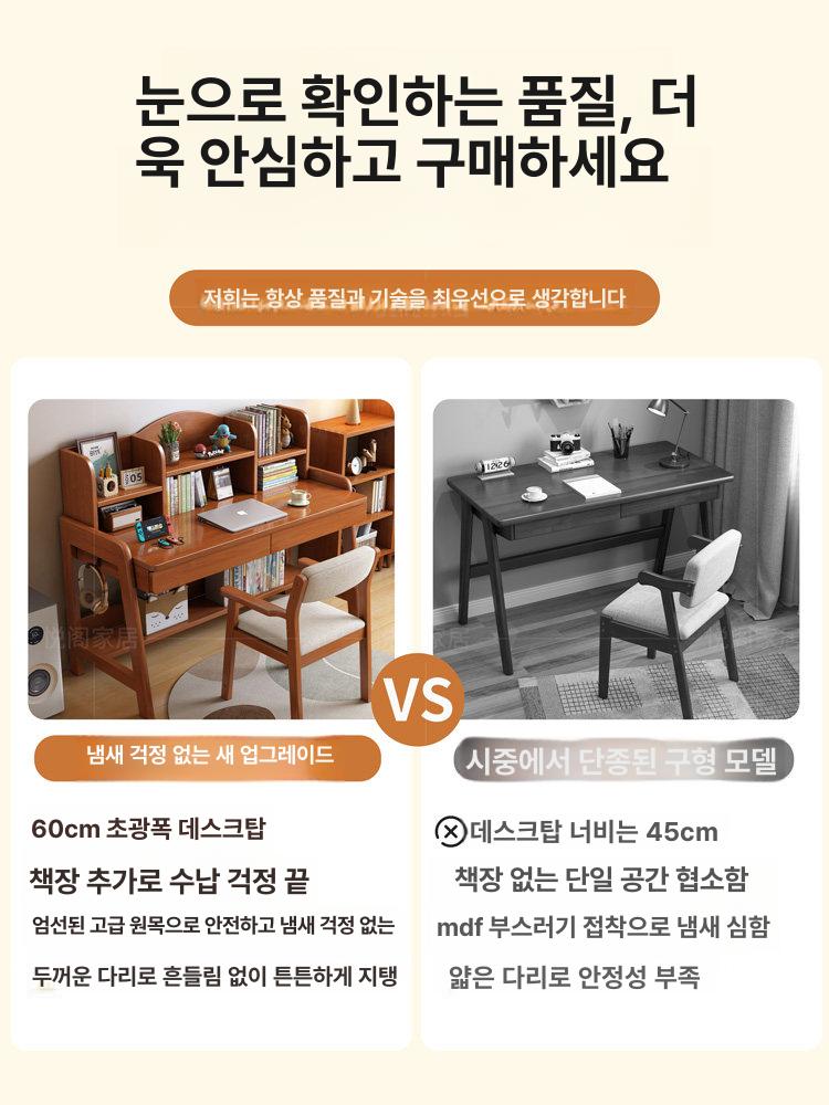 원목 책상 책장 일체형 엔틱 공부방 컴퓨터 데스크 내추럴우드 80x60x111cm - 상세 이미지 5