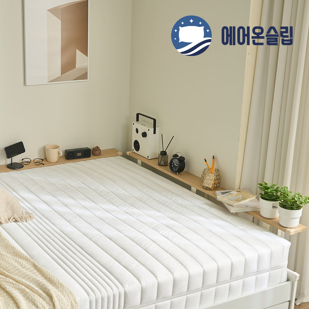 에어온슬립 E0 레이튼 3서랍침대+와이드선반 SS 슈퍼싱글 라이트오크 온슬립 본넬베이직매트