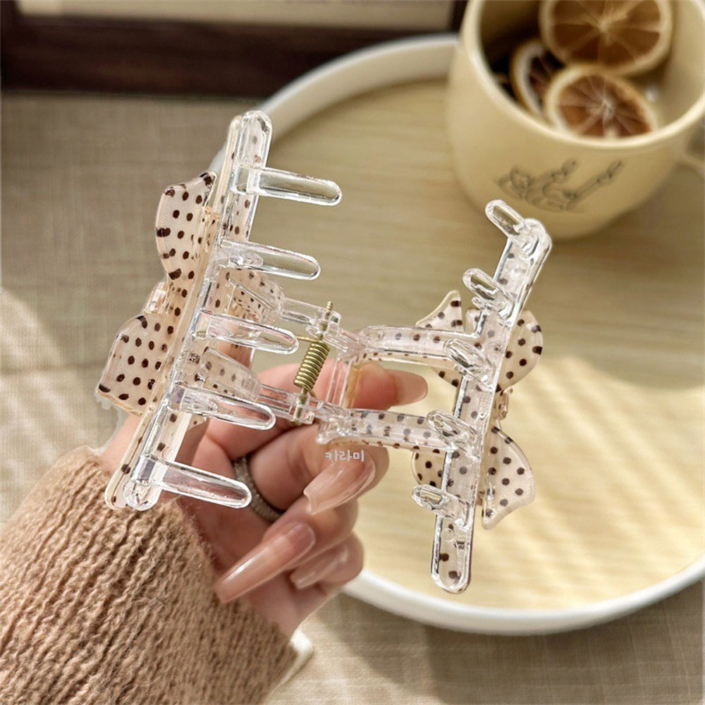 폴카 도트 사각집게핀 올림머리 귀여운 리본헤어핀 이미지 6